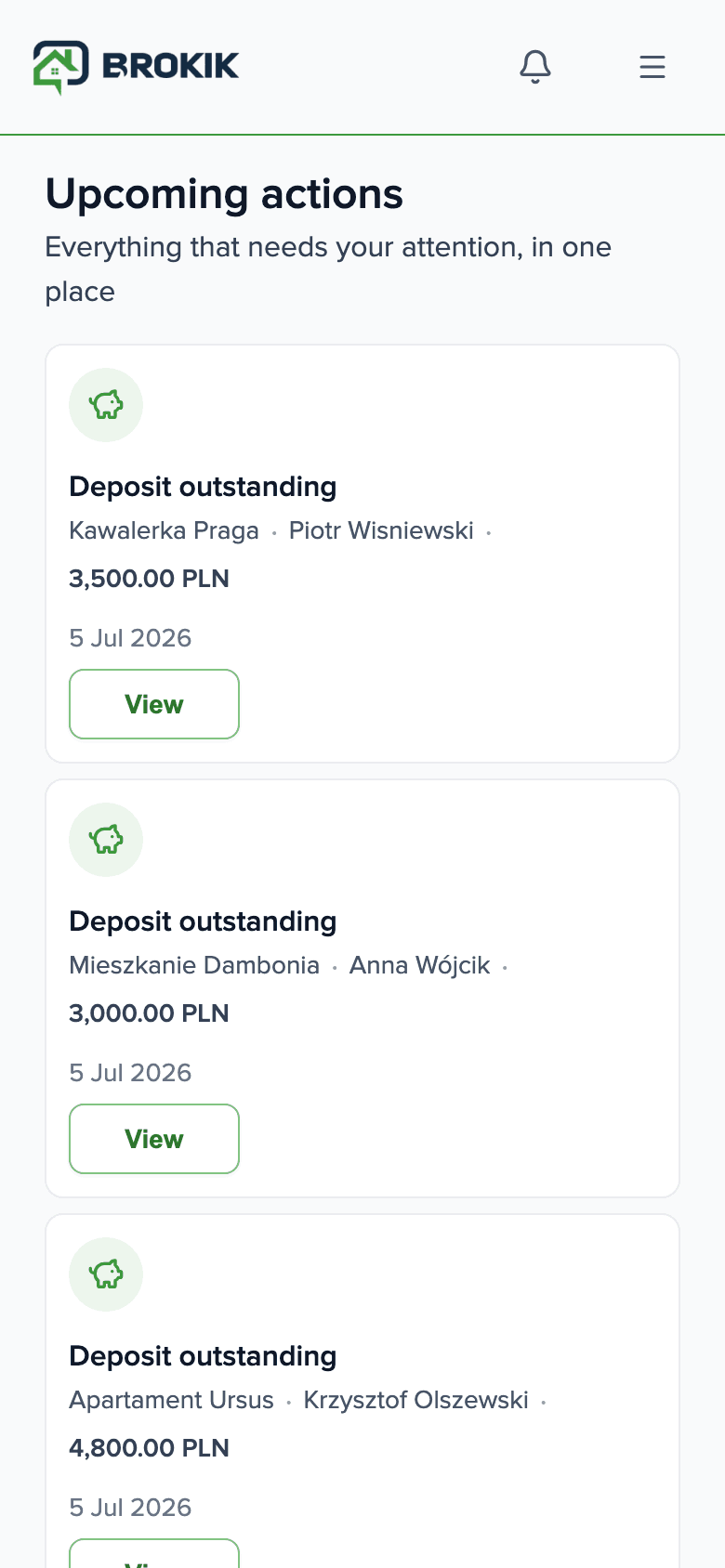 Application Brokik — tableau de bord propriétaire