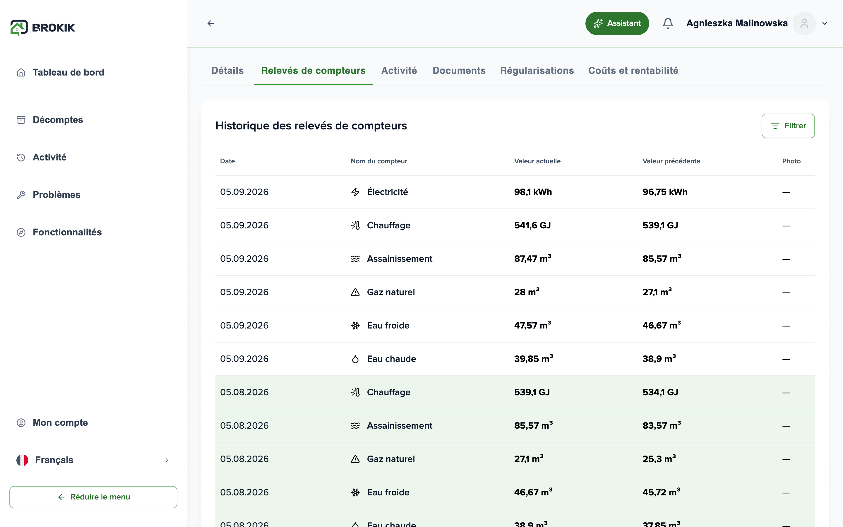 Relevés de compteurs dans Brokik