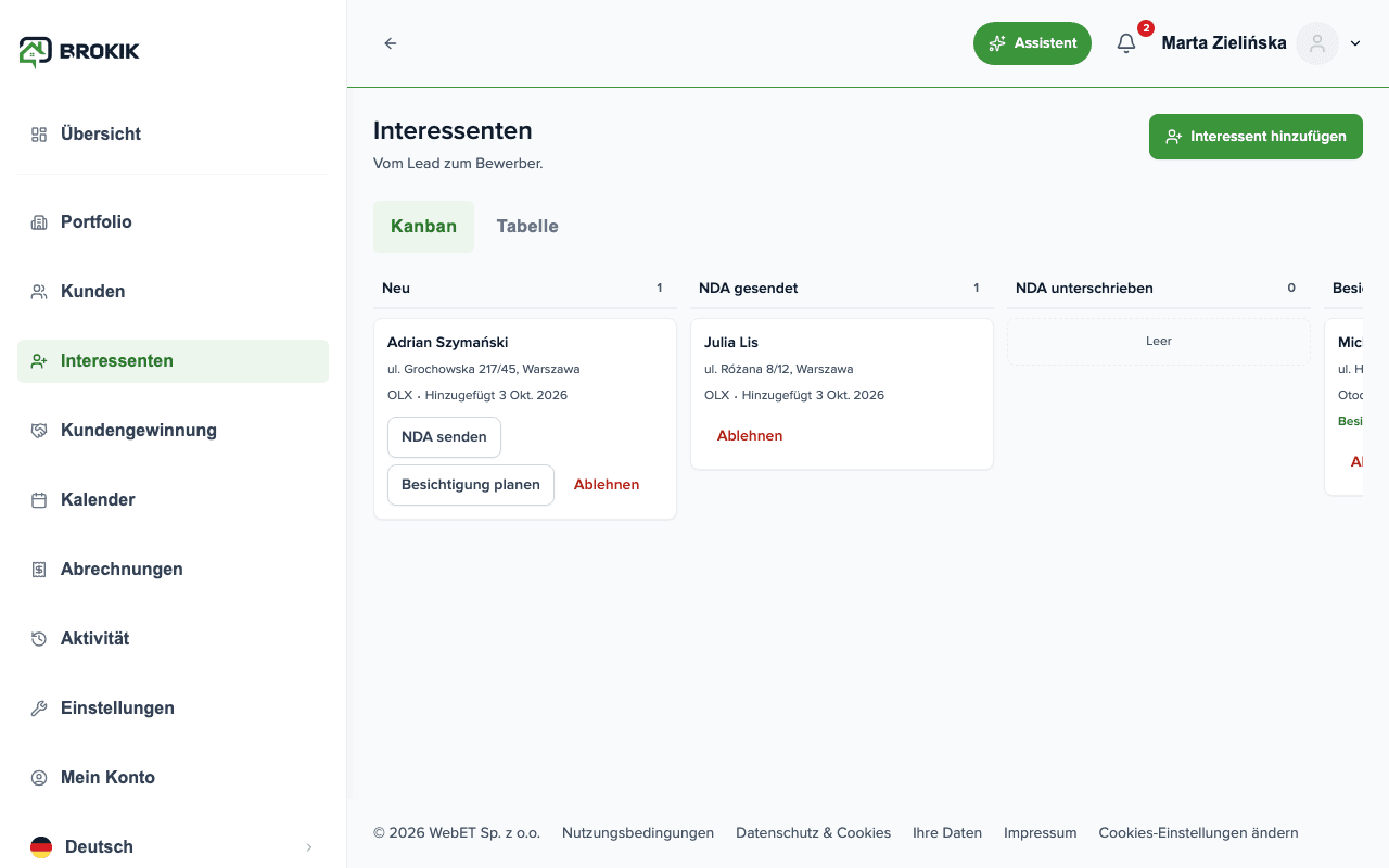 Interessenten-Kanban-Board: vom Lead zum Kandidaten