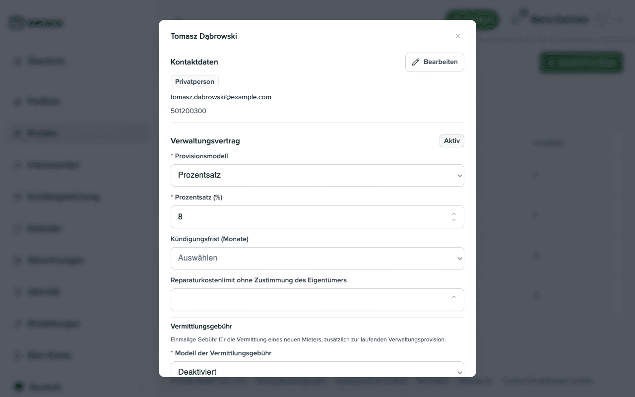 Kundenkarte: Provisionsmodell und Portalzugriffsumfang