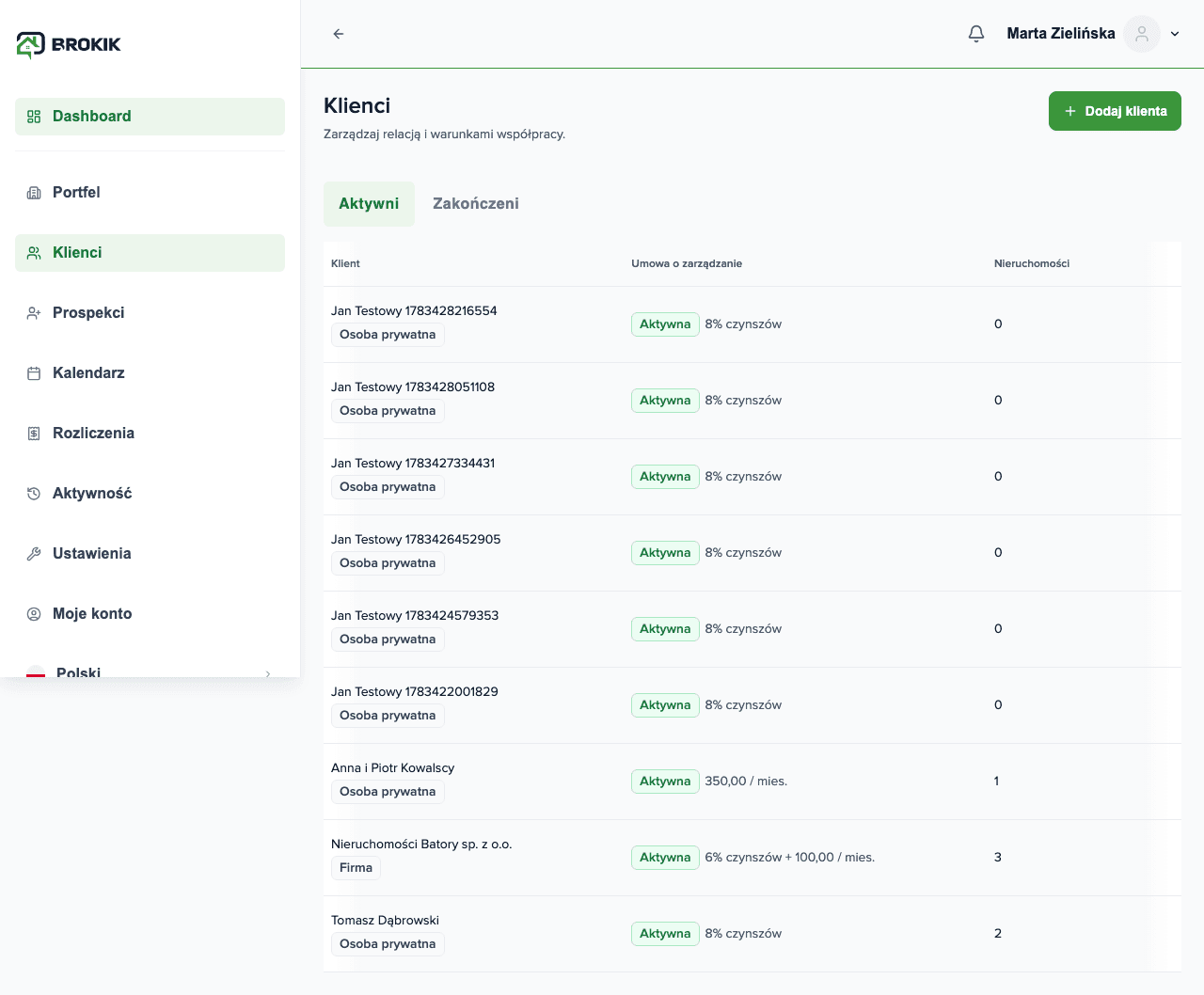 Fiches clients avec un modèle de commission pour chaque propriétaire