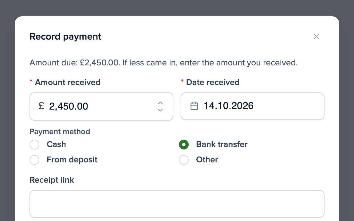Dialog for marking a rent payment as paid