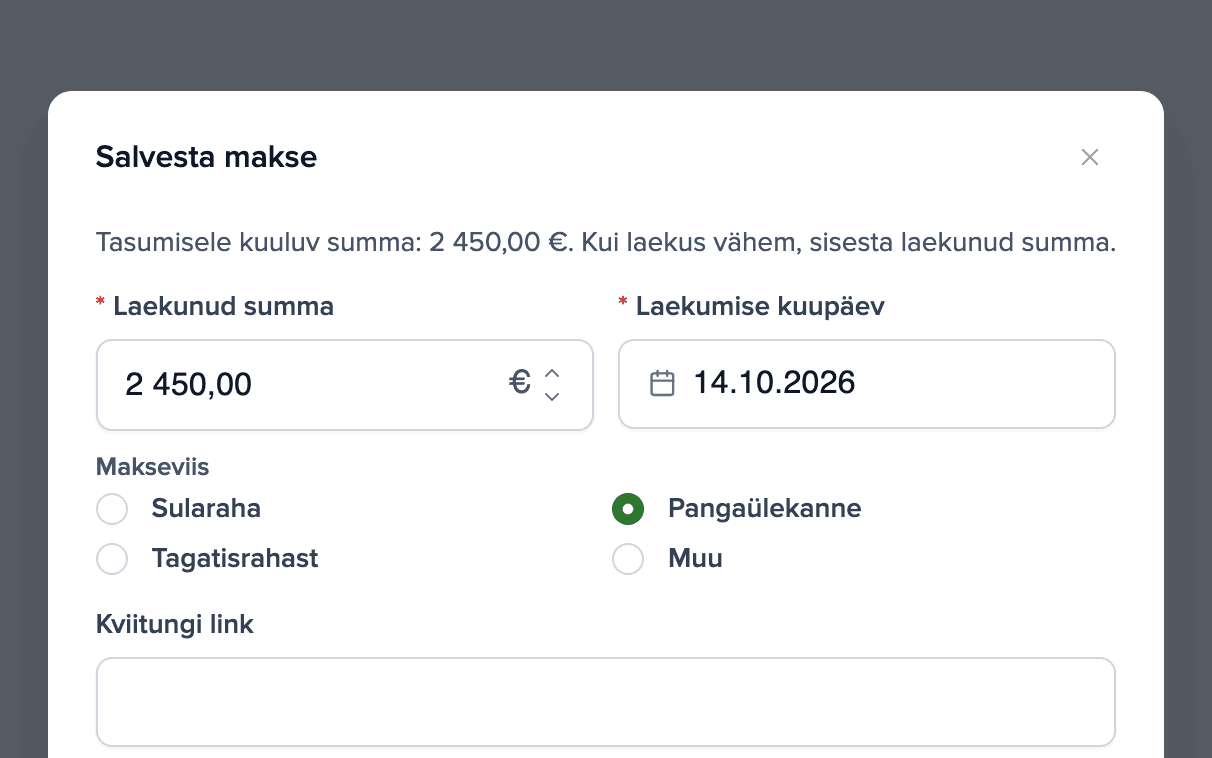 Dialoog üüri makse makstuks märkimiseks