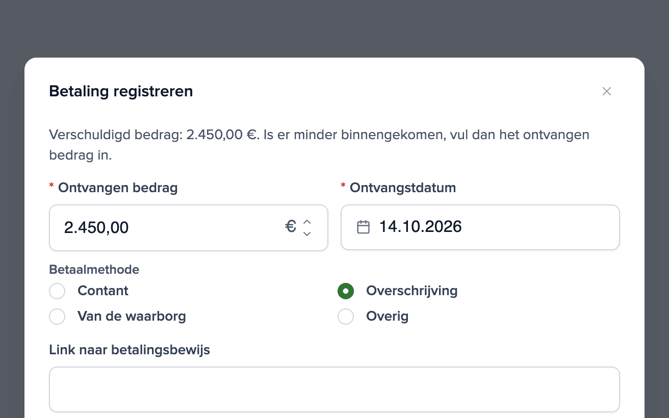 Dialoog om een huurbetaling als betaald te markeren