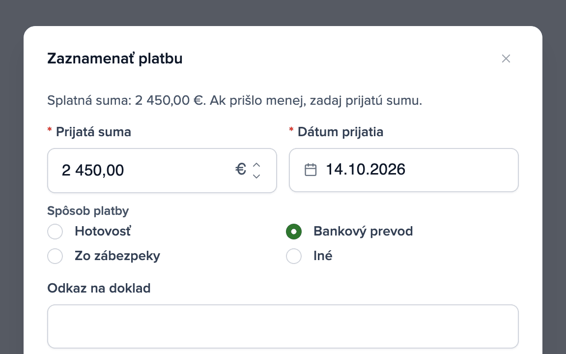 Dialóg na poznačenie platby nájomného ako zaplatenej