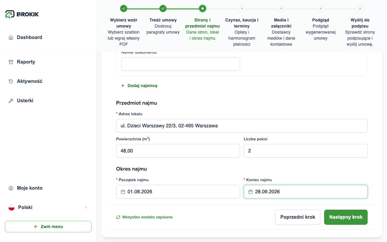 I dati delle parti e le date si compilano automaticamente