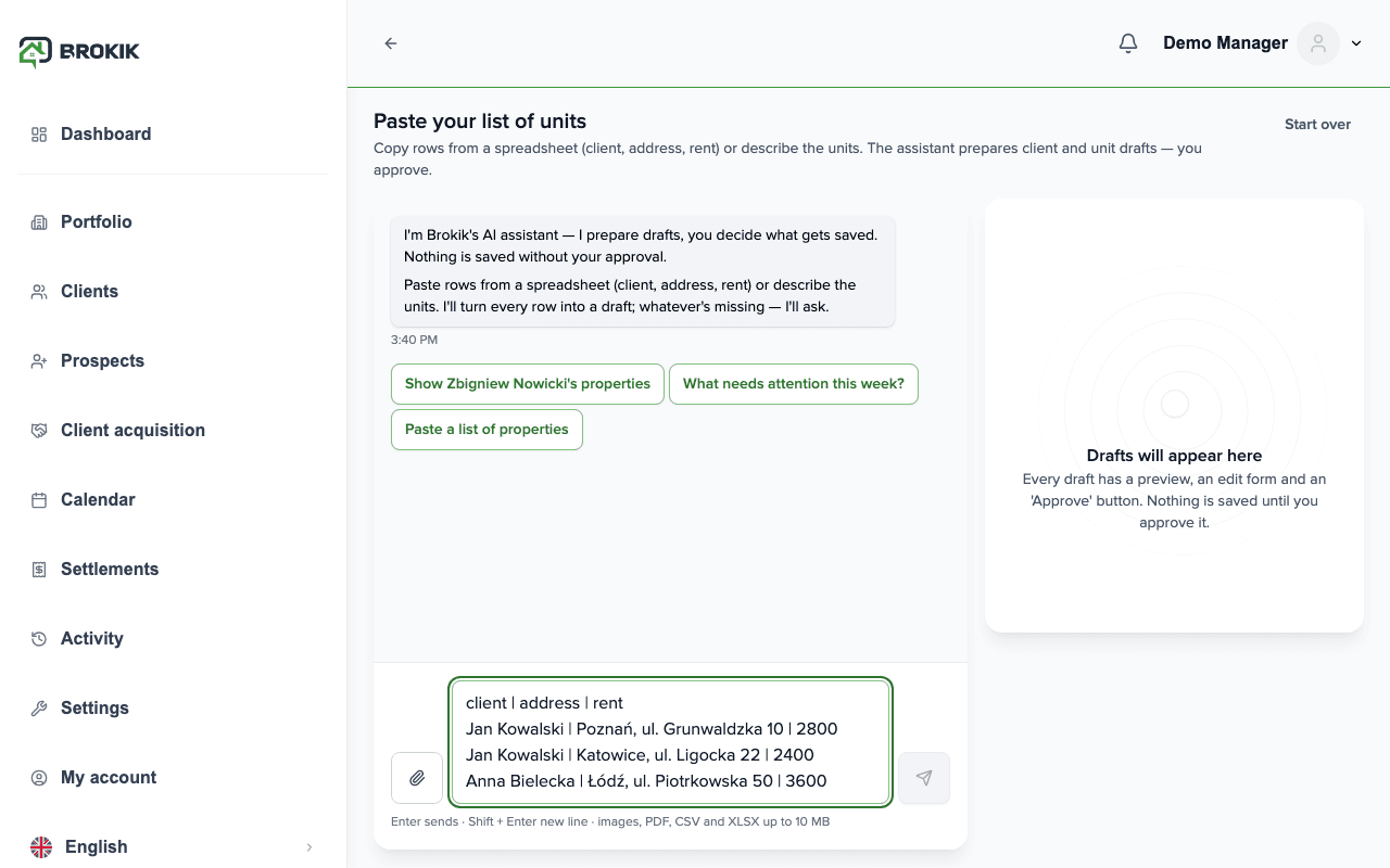 Assistendi vestlusaken kleebitud üksuste tabeliga