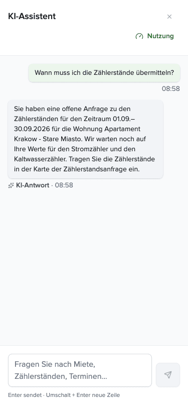 Fragen Sie zu Ihrer Miete — Antworten aus Ihren eigenen Daten