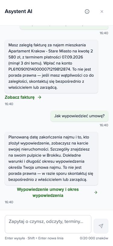 Küsimus ja assistendi vastus, mis suunab omaniku juurde, koos küsimuste loenduriga