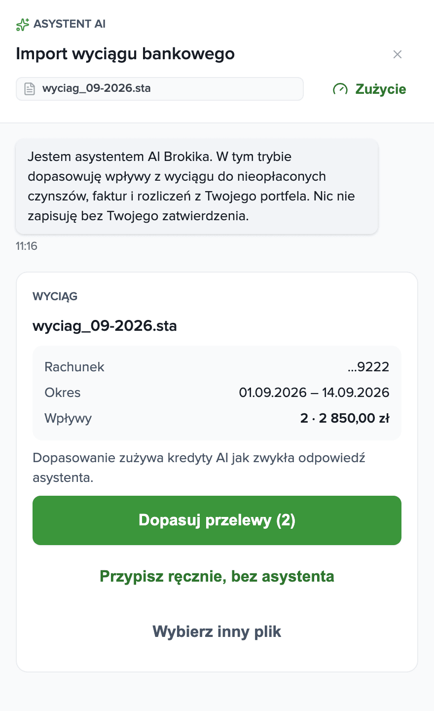 Import przelewów z wyciągu MT940
